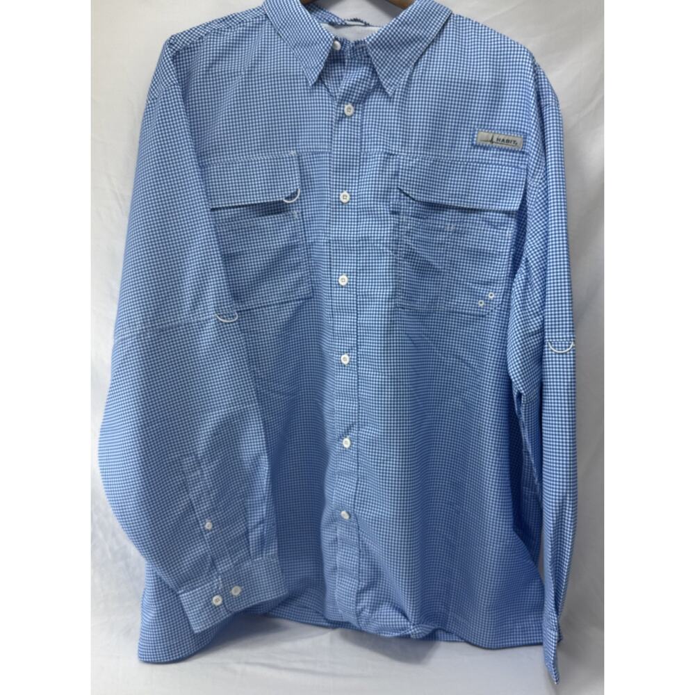 Habit Shirt Mens 3XL Blue &White Gingham Vented Back Long Sleeve Button Up Adult